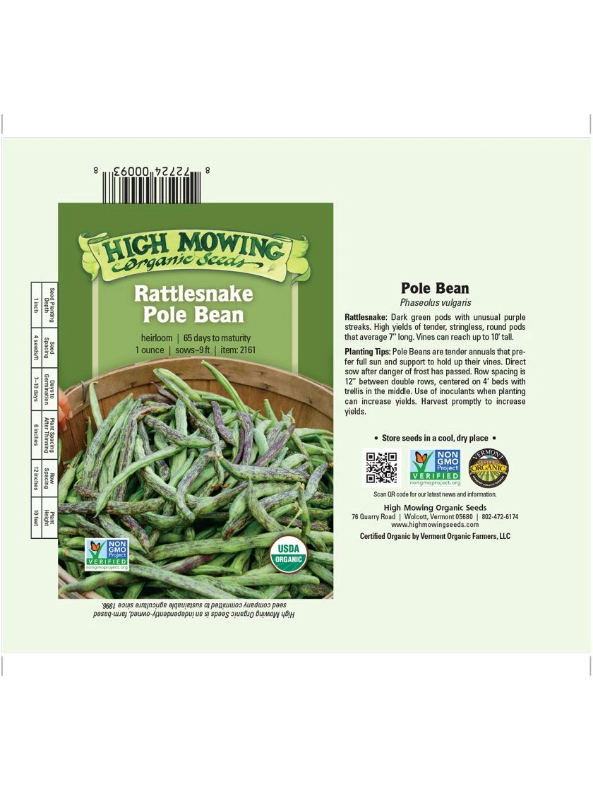 Rattlesnake Pole Bean Organic Seeds 2 Rattlesnake Pole Bean Organic Seeds - Image 2