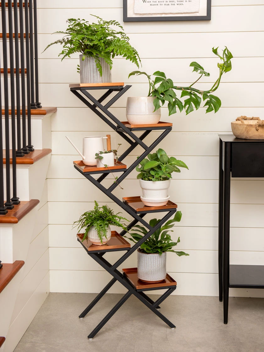 Crisscross Cascading Plant Stand With Copper Trays 1 Crisscross Cascading Plant Stand With Copper Trays